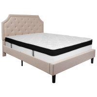 Flash Furniture SL-BMF-3-GG Brighton Queen Size Tufted Upholstered Platform Bed in Beige Fabric with Memory Foam Mattress